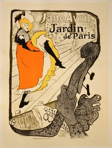 Jäljennös julisteesta, jossa mainostetaan Jane Avril -näytelmää Jardin de Parisissa vuonna 1893 (ks. 34625).